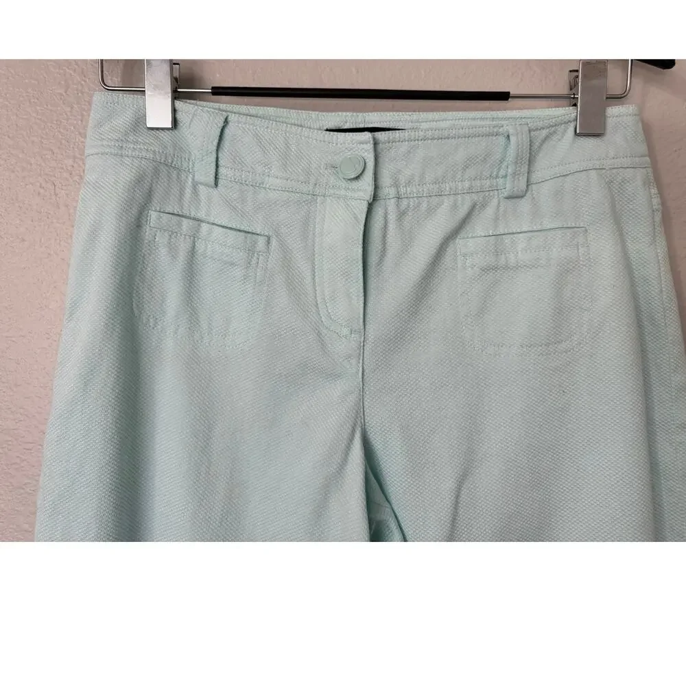 Sandro Light Blue Aqua Textured‎ Wide Leg Cropped Capri Pants Size 10